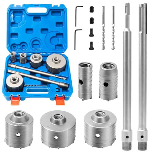 Juego de 9 Brocas de Hormigón en Seco Corona Hormigon Brocas De Metal Duro Para Hormigón Diámetro de 30/40/65/80/100 mm con Adaptador SDS Plus SDS MAX y 2 Taladro Central para Cemento, Pared de Piedra