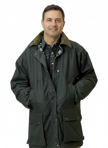 Mens Waterproof Breathable Polyester Padding Detachable Hunting Fishing Country Wax Heavy Weather Walking Jacket UK S-5XL (UK, Alpha, 3XL, Regular, Regular, OLIVE GREEN)