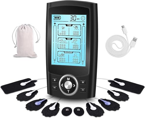 Anykuu 3 EN 1 TENS EMS Electrostimulateur Musculaire,36 Programmes de Massage 20 Intensité Réglable,Electrodes pour Electrostimulateur avec10 Electrodes,2 Canaux Indépendant,Soulagement de la Douleur