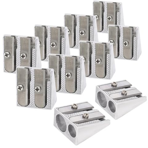 12PCS Pencil Sharpener for Kids,Metal Pencil Sharpener with 2 Holes,Carpenters Crayon Makeup Lip Eyeliner Sharpeners for Home School Office Stationery