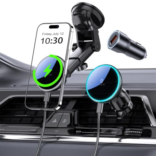 för Mag-Safe bil montering laddare instrumentbräda vindruta ventil magnetisk telefonhållare | Trådlös billaddare med LED-ljus biltelefonhållare för iPhone 17 16 15 14 13 12-serien för MagSafe