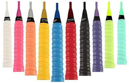 10 grifos de agarre de raqueta de bádminton, cinta de agarre de raqueta, raquetas de agarre de raqueta de poliuretano, agarre antideslizante perforado súper absorbente para tenis, bádminton, raquetas