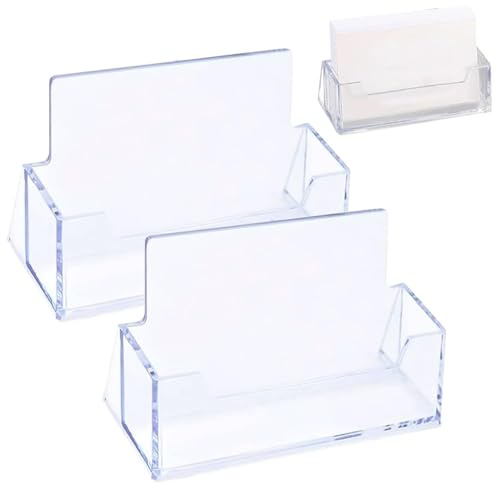 Tholire Clear Acrylic Business Card Holder Stand - 2 Pack Desk Organizer for Office, Counter, Reception - Vertical Display for Business Cards - Durable Transparent Plastic Card Display Rack