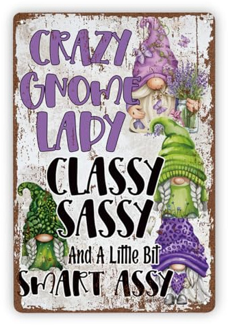 Funny Vintage Metal Tin Signs, Crazy Gnome Lady Sign, Funny Gnome Sign, Garden gnomes Decor, Coworker Gifts, Christmas Gift, Christmas Dwarf, Housewarming Gift, Gifts for Her