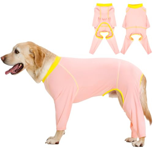 Kuoser Dog Sun Protection Clothing, Summer UPF 50+ Four Leg Full Body Dog Cooling Shirt, Indoor Shedding Control and Winter Base Layer for Everyday Wear, Pink L