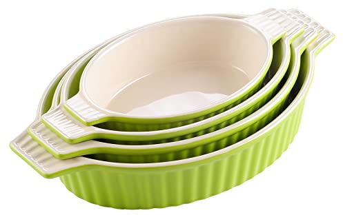 MALACASA, Serie Bake.Bake, 4-teiliges Auflaufform Set aus kratzfestem Keramik in Grün | Enthält 4 Größen für die Zubereitung von Lasagne, Suppe, tiramisu und mehr