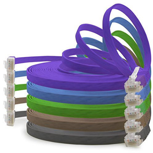1aTTack.de 3.0m CAT6 Platt kabel RJ45 1000 Mbit, 5 st - 5 färger (02) | Tunn platt installationskabel, Gigabit LAN, Cat 6 Ethernet patchkabel, för router, switch, modem, internet och patchpanel