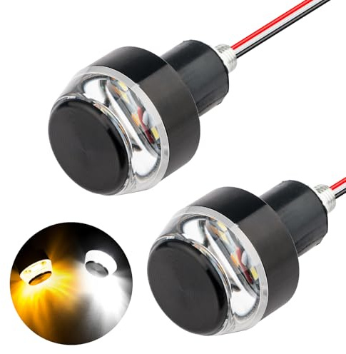 Linkstyle 2PCS Motorcycle Turn Signal Light, 12 LEDs Turn Signal Indicator Lamp, Amber White Front Handlebar End Light for 12V Scooter Sportster Cruiser Motorbike