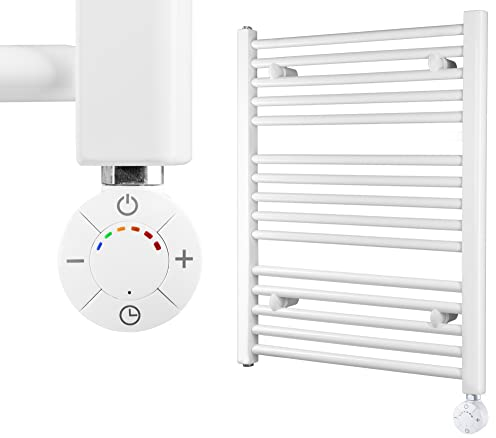 HEATSUPPLY® Handtuchheizkörper elektrisch weiß 702 x 600mm Badheizkörper elektrisch mit Thermostat inkl. 600 Watt Heizstab No. 2 mit Timer