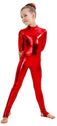 Kepblom Girls Shiny Metallic Mock Neck Unitard Long Sleeve Zipper Back One Piece Bodysuit Costume