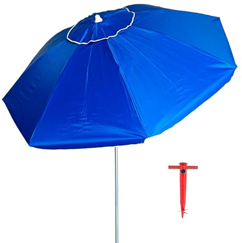 Parasol de plage 200 cm, aluminium, UPF+50 bloque 99% des rayons UV, 8 baleines en fibre de verre, très léger 1,5 kg, fenêtre supérieure