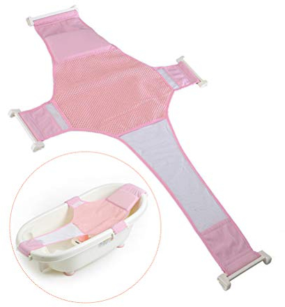 Baby Badewannensitz Zubehör,Antirutsch Kreuzförmig Badezubehör Badewannensitz Unterstützung Neugeborene Dusche Mesh für Neugeborenen oder Kleinkind(Rosa)