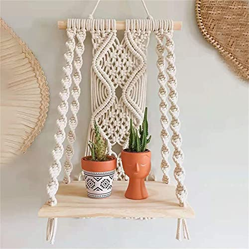 EXQULEG Makramee Wandbehang Regal Boho Wandbehang Tapisserie Handgewebte Tapisserie mit Holzregal für Haupthochzeitsfest