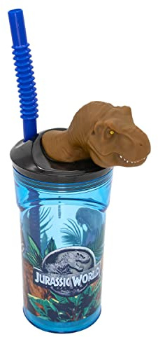 Jurassic World Gobelet pour Enfants avec Paille intégrée, Couvercle et Personnage 3D, récipient à Boire d'une contenance d'environ 360 ML, idéal pour Les Boissons Froides