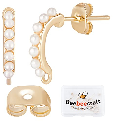 Beebeecraft 10 Stück/Box Ohrringe Selber Machen Set 18 Karat Vergoldeter Messing Perlenohrringzubehör Mit 925 Sterlingsilberstiften Und Kunststoff Ohrringverschlüssen für DIY Schmuckherstellung