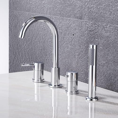 XJTNLB 4-Loch-Badewannenarmatur mit Handbrause, Einhebelmischer Dusche Duschbatterie Modern 360° Drehbar Dusche Badewanne Armaturen Set Chrom