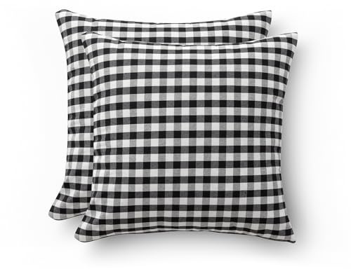 GAMUSI Juego 2 Funda Cojín Vichy a Cuadros 45x45 - Fundas cojín Decorativas sofá con Cremallera algodón Transpirable y Suave, Color Negro
