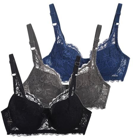 CSWH 3er Pack BHS Damen mit Bügel Fraun Spitzen-BH Set mit verstellbarem Push Up Sexy BH Mädchen Atmungsaktiver Weich Bequemer Y2K Unterwäsche Bra für Alltag
