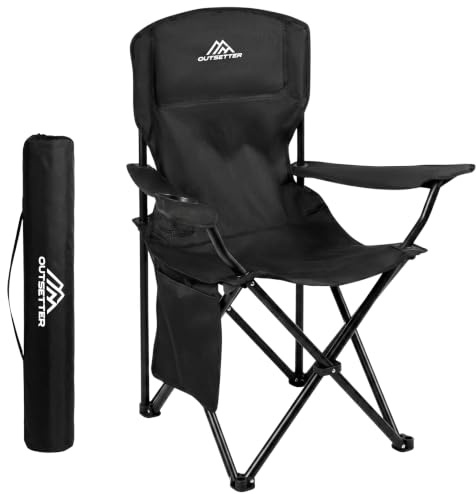 Camping Chair Lightweight Folding Portable Camping Chair with Cup Holder and Side Pocket Outdoor Folding Chair 120kg Capacity Fishing Chair for Outdoor, Fishing, Picnics and Travel Adventures Black
