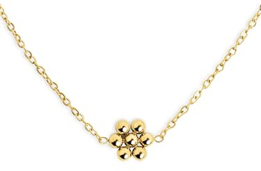SINGULARU - Collar Tiny Daisy. Acero con Acabado en Baño de Oro de 18Kt. Cadena con Bolitas. Joyas para Mujer