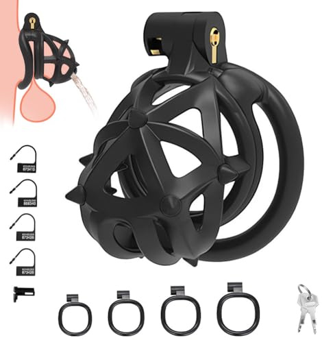 SXOVO Chastity Cage con Punte in Silicone, Gabbia Castità per Uomo con 4 Anelli Pene, Sex Toys Uomo per Feticisti degli Schiavi Bondage Estremo Castità del Pene BDSM Toys Sessuali per Uomini (S)