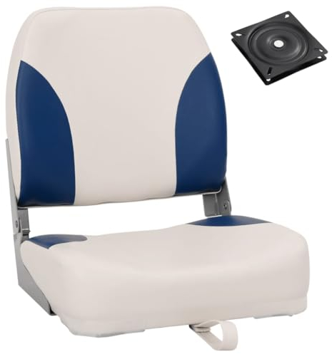 vidaXL Bootssitz Set 2-TLG., Bootsstuhl mit Polster Befestigungsgurt, Steuerstuhl 360° Drehbar Klappbar, Steuersitz Klappsitz Boot, Blau Weiß