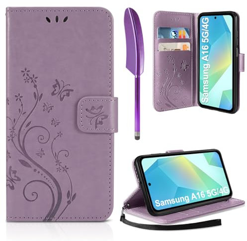AROYI Lederhülle Kompatibel mit Samsung Galaxy A16 5G/4G Hülle und Schutzfolie, Flip Wallet Handyhülle PU Leder Case Kartensteckplätzen Schutzhülle Kompatibel mit Samsung Galaxy A16 5G Lila