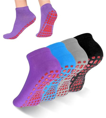 SUJIBHI 4 paia di calzini antiscivolo per yoga e pilates, calzini antiscivolo per yoga, fitness, prevenzione della caduta, calzini per donne e uomini, con impugnature per balletto, pilates, ospedale