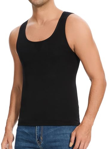 ONEW Shapewear T-shirt de compression pour homme Débardeur gainant sans manches Débardeur ventre plat Body Shaper, Noir , M