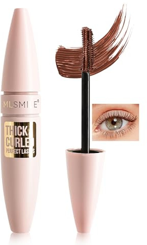 Mascara Braun für Volumen und Länge, Fiber Wimperntusche Wasserfest, Langanhaltend Klumpenfrei, Wischfest, Extra Lange Wimpern, Voluminös und Definition Mascara Augen-Make-up, Geschenke für Frauen-03