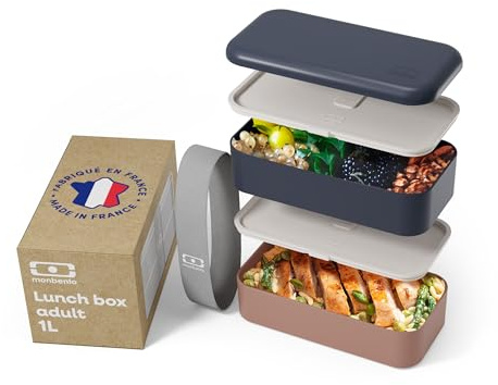 monbento – Brotdose – Mikrowellengeeignete Lunchbox für Erwachsene – Auslaufsichere 2-Ebenen Bento Box – Ideal für Arbeit/Meal Prep – Jausenbox BPA-frei – Spülmaschinengeeignet - Blau rosa
