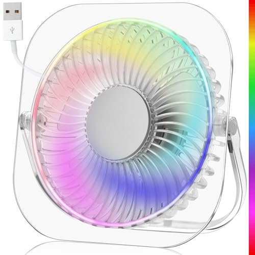 GOBRILLFUN Mini ventilatore da tavolo USB - 3 velocità, vento forte, ventilatore da tavolo, inclinazione di 180°, base antiscivolo per PC, casa, ufficio, camera da letto(Bianco)