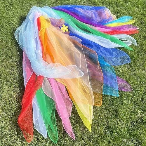 HERZWILD 24 Stück Square Jongliertücher Tanz Tücher Bunte Chiffontücher Bunte Tücher 60 x 60 cm Seidentücher für Kindergarten Kindershow Sensorisches Jonglieren Tanzen (bunt-24pcs)