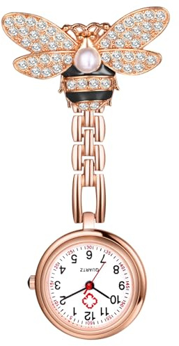 OIDEA Sjuksköterska klocka för kvinnor armbandsur med bin: roséguld systerklocka pärla med kristall analog kvarts med arabisk urtavla gåva för sjuksköterska läkare