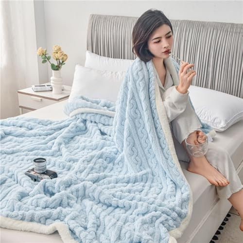 ENEN Coperta Plaid Pile Morbida Calda Flanella Di Microfibra Letto Copertina Invernale Flanella ispessita Singolo Matrimoniale per Divano Coperta Morbida Leggera (Azzurro,200 * 230)