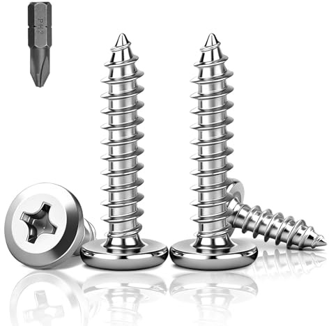 PDKKFF 60Pcs M4x30mm Flat Head Self Tapping Screws Stainless Steel 304 | Phillips Drive Fastener Screws, Silver Cross Drive Self drilling screws for Wood and Furniture