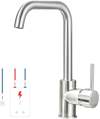 ZAMERY Rubinetto da cucina a bassa pressione, rubinetto da cucina con rotazione a 360°, miscelatore a forma di L, rubinetto da cucina con 3 connettori per caldaie o sottopiano