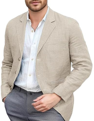 Vestes décontractées en lin et coton pour homme - Deux boutons - Blazer léger pour le sport, la plage, les mariages, les affaires