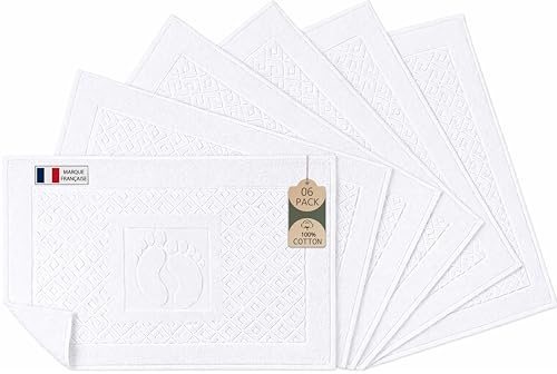 Caramont Juego de 6 Alfombrillas de Baño/Alfombras de Baño 50x70 cm – 100% Algodón, Suaves y Absorbentes, Secado Rápido, Calidad Hotelera – Blanco – para Baño, Hogar, Hotel y SPA