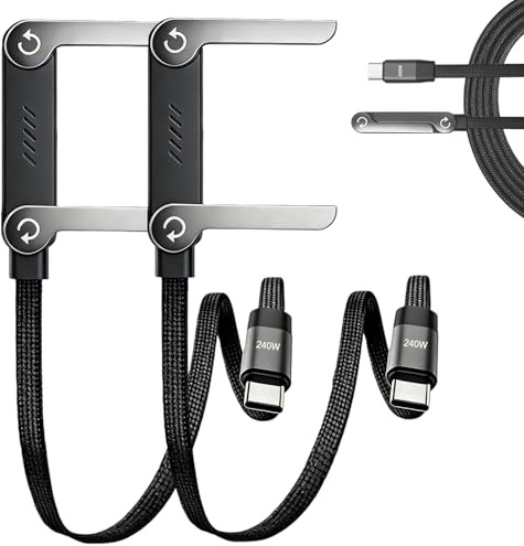 Synclum Lot de 2 Câbles USB-C 240W avec Support Invisible Intégré, Support Téléphone Pliable pour Smartphones, Tablettes et Appareils USB-C, Câble de Charge Rapide 2-en-1 1,5 m Tressé Nylon