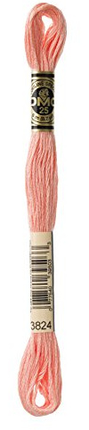 DMC 117-3824 Mouline Stranded Cotton Six Strand Embroidery Floss Thread, Light Apricot, 8.7-Yard