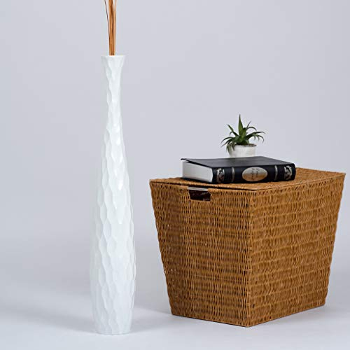 Leewadee Jarrón Grande De Suelo - Jarrón Alto De Madera De Mango para Ramas Decorativas, 65 cm, Blanco