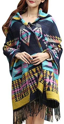 YEESAM, poncho, scialle con cappuccio, caldo, da donna, invernale M13 taglia unica