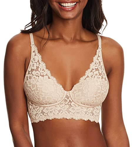 Maidenform Pure Comfort Lace Bralette, Padded Wireless Bra, Convertible Longline Halter Bralette with Soft Foam Cups
