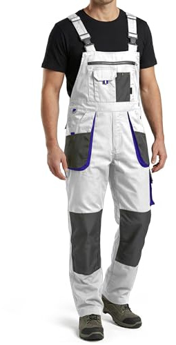 Emerton - Pantalones con Peto de Trabajo para Hombre - Resistentes - Blanco - 56