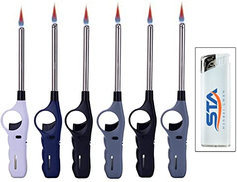 6 x Sturm Stabfeuerzeug -V- Sturmfeuerzeug Feuerzeug BBQ Kamin Feuerzeug + 1 gratis Taschenfeuerzeug