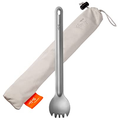 TiTo Titanium Camping Besteck Spork/Löffel,Outdoor Spork mit Langen Griff Tragbare Ultraleichtes Besteck Wiederverwendbare für Picknick mit Aufbewahrungstasche Rucksackreisen(Spork)