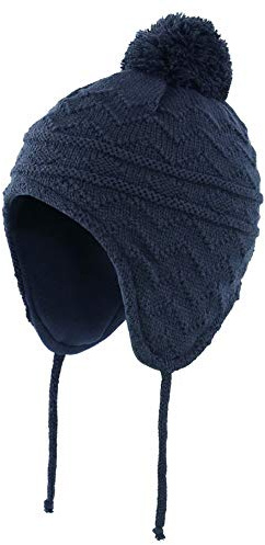 Connectyle Kid's Beanie Hat with Earflap Knit Warm Winter Hat for Boys Girls Acrylic Beanies Cap Pompom Hat L Navy