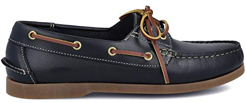 PAYMA - Herren Bootsschuhe Segelschuhe Mokassins aus Seahorse Geölt Leder 2 Eye Classic Lace Docksides. Mehrfarbige Gummisohle. Farben: Blau. Größe 41