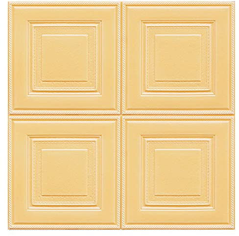XiinxiGo 3D Wandpaneele selbstklebend tapete Wandpapier Wasserfest Ziegelstein Wandtattoo für Wohnzimmer Schlafzimmer Küche Home Office,Beige Gelb,2Stück(70 * 70 cm *4.5MM)